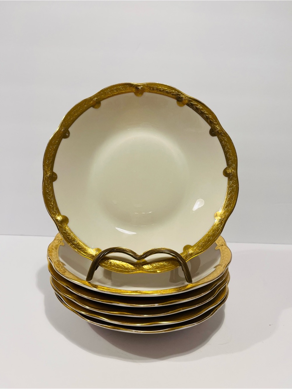 Antique Theodore Haviland New York Made in America Gold Encrusted 6 Soup Plates
